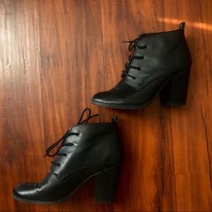 black block heeled lace booties